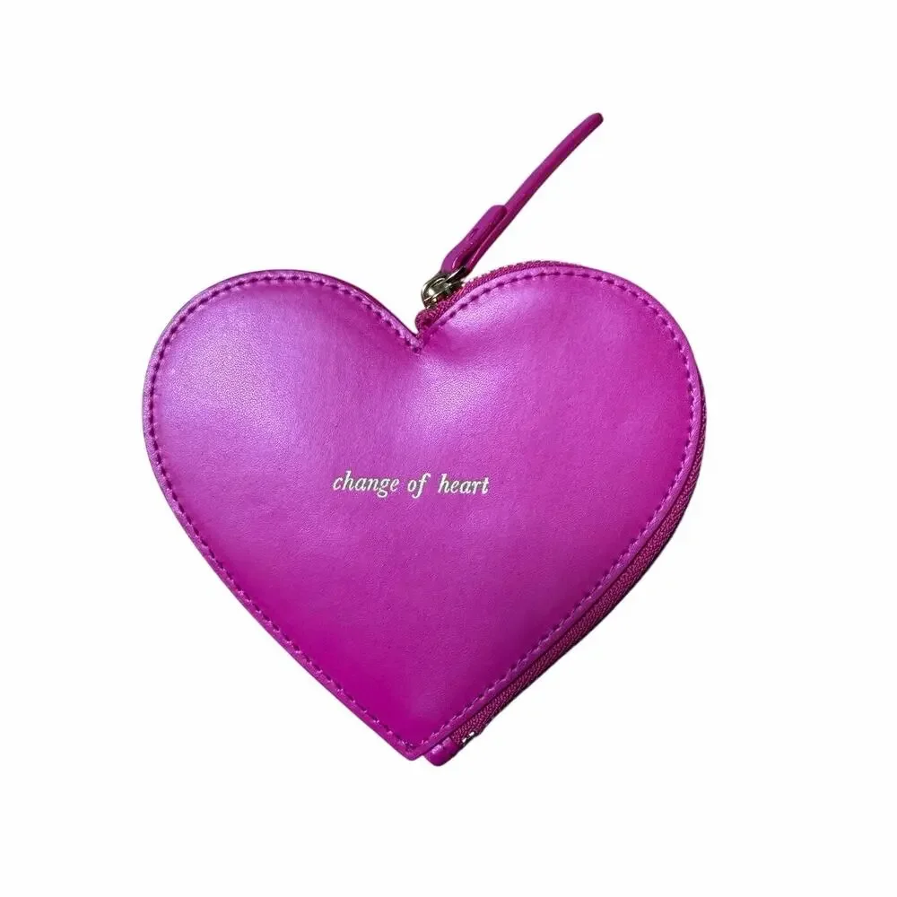 Kate Spade Pink Leather Heart “Change of Heart” Zipper Pouch